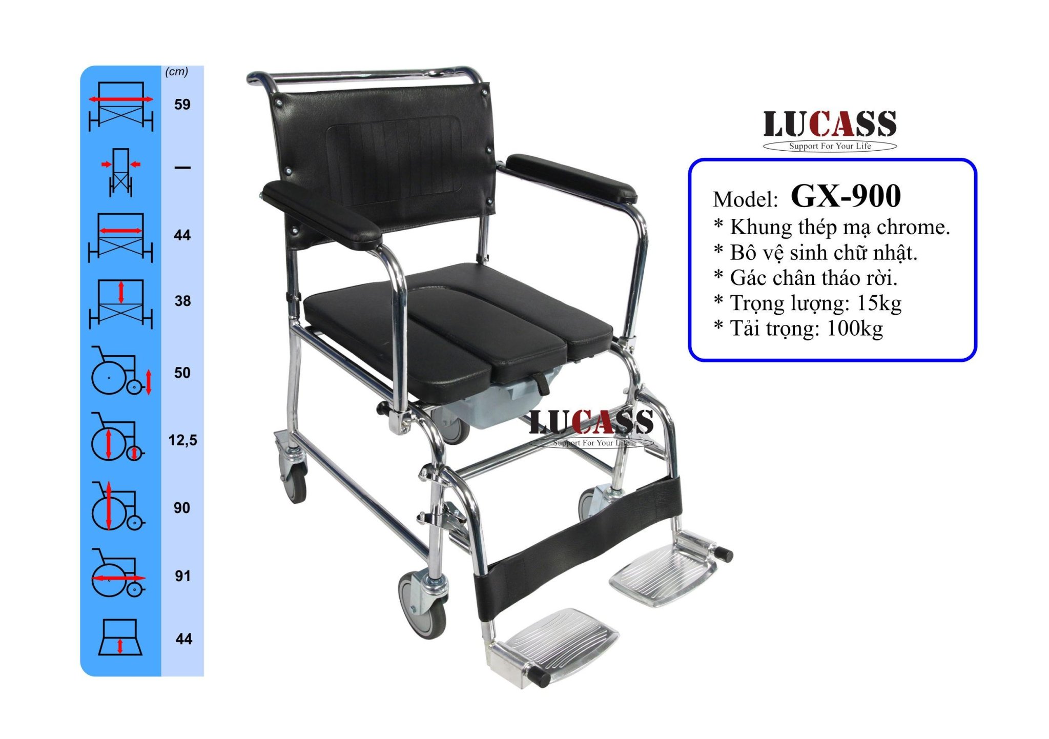 Ghế bô có bánh xe, gác chân tháo rời Lucass GX-900